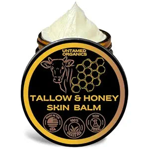 Untamed Organics Tallow & Honey Skin Balm | Made with Grass-Fed Grass-Finished Beef Tallow, Raw Wild Honey & Beeswax | Face & Body Moisturizer for Dry Sensitive Skin, 2 fl oz, Unscented