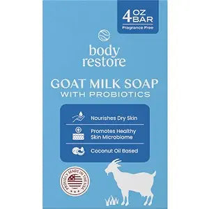 Body Restore Goat Milk Soap Bar with Probiotics - Fragrance Free 4 oz
