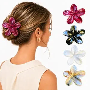 Chic Dark Flower Hair Claw Clips, Hawaiian Plumeria Claw Clips for Thick Thin Hair, Cute Tropical Floral Hair Accessories for Women Girls, Strong Hold Non Slip Beach Vacation Clips