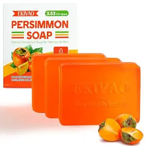 3Pack Natural Persimmon Soap Bar for Body Odor Control, Organic Deodorant Body Persimmon Bar Soap for Old People Smell, Remove Odor Bath Soap for Women & Men