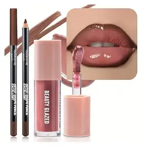 2Pcs/Set Mocha Brown Lip Liner and Nude Gloss Duo ï¿½ï¿½ï¿½ï¿½ï¿½ï¿½ï¿½ï¿½ï¿½ 2PCS 90s Overline Lip Combo Set for Fuller Looking Lips, Deep Sculpting Contour Pencil & High Shine Hydrating Glass Gloss, N