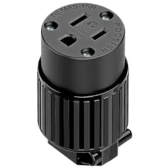 Nema 5-15R/5-15C Female Socket, ETL Listed 15AMP/125VOLT,15A Straight DIY Receptacle, USA Canada 3-Prong Connector, 15A Household AC Industrial Grade Cord End Socket Full Black