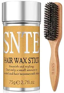 Slick Back Hair Brush, Hair Wax Stick Set - Boar Bristle Brush for Fine to Medium Hairs - Smooth Flyaways, Frizz & Baby Hairs, Sleek Ponytails Buns Updos