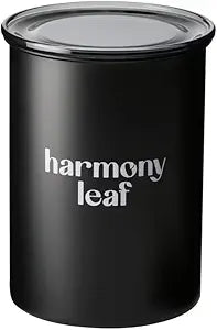 Harmony Leaf Stainless Steel Airtight Canister, 16 oz, Matte Black Coffee and Matcha Storage Container with Patented Plunger Lid, Locks Out Air and Moisture