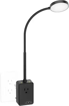 Plug in LED Book Reading Light, Black Dimmable LED Wall Sconce Lamp with Power Plug and Outlet Extender for Kitchen Bedroom Living Room, 3 Lighting Colors, USB Output Charging Ports