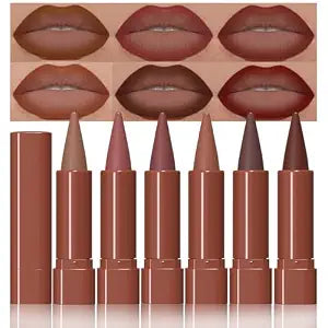 BINGBRUSH 6pcs Brown Lip Liners Set,Ombre 2-in-1 Lip Liners & Lipstick set