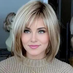 RENERSHOW Layered Blonde Bob Wigs for White Women with Bangs Synthetic