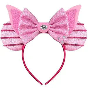 Cute Pig Mouse Ears Headband for Women Sequin Pink Bows Headband