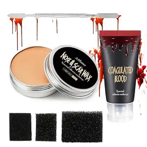 Washable Fake Blood & Scar Wax Kit 6Pcs - Halloween Wound SFX Makeup