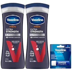 Vaseline Men's 3-in-1 Lotion 10 Oz + Lip Therapy 0.16 Oz