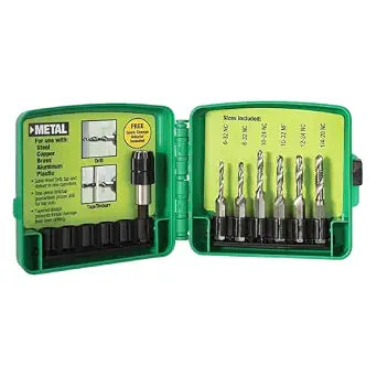 DTAPKIT Metal Drill/Tap Kit for Greenlee6-Piece Drill, Tap, and Deburring/Countersinking Set with Quick Change Adaptor6-32 - 1/4-20 Drill and Tap Set
