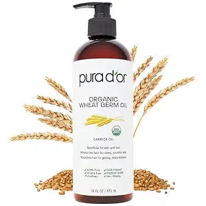 PURA D'OR ORGANIC Wheat Germ Oil Cold-Pressed for Skin, Hair & Body, 16oz