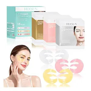 Collagen Eye Patches for Puffy Eyes and Dark Circles, Firming Antioxidiant Hydrating 3-in-1 Targeted Care 360° Fit Eye Patches for Women, 2% Niacinamide, Pro-Xylane, Panthenol(B5). 18 Pairs