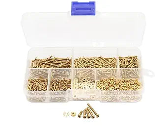 LBY 750pcs Machine Screws Assortment Kit, M2 Phillips Pan Head Bolts, 5 Sizes (with Nuts and Flat washers), Copper (Yellow)