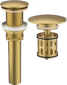 Bathroom Pop up Drain Without Overflow, Brushed Gold, No Overflow