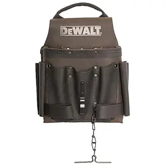 DEWALT Leather Tool Pouch for Electricians, 8 Pockets, Hammer Loops and Tape Chain (DWST550114)