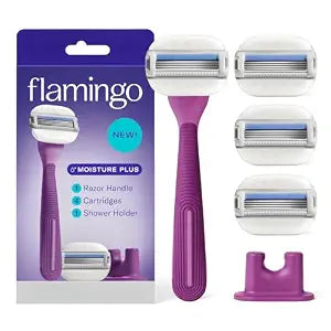 Flamingo Moisture Plus Women's Razor Set - Razor Handle, 4 Blade Refills