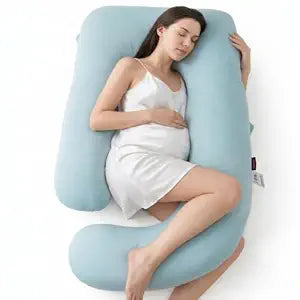 Momcozy Pregnancy Pillows with Cooling Cover, U Shaped Full Body Maternity Pillow for Side Sleepers - Support for Back, Legs, Belly, HIPS for Pregnant Women, 57 Inch Pregnancy Pillow, Mist Blue