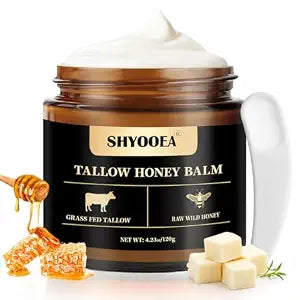 Beef Tallow for Skin, Grass Fed Beef Tallowand Honey Balm for Face, Natural Face Moisturizer withRaw Wild Honey, Bee Wax for Body Skin Soft Smooth120g/4.230z