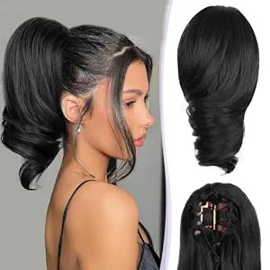 ZQIAN BEAUTY Clip on Ponytails for Women - 12 Inch Clip in Ponytail Extension, Curly Pony Tails Hair Extensions, Synthetic Hair Extensions Ponytail, Natural Hair Pieces for Women (Color: Black)