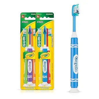 GUM Crayola Marker Kids Toothbrush, Soft Bristle, Ages 3+, 3 Count (2 Pack)