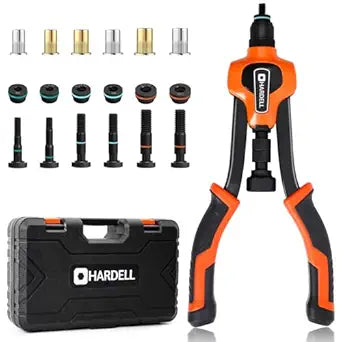 HARDELL Rivet Nut Tool Kit, 14" Rivnut Tool Kit with 80PCS Rivet Nuts, 6 Metric & Inch Mandrels M6, M8, M10, 1/4-20, 5/16-18, 3/8-16 and Rugged Carrying Case
