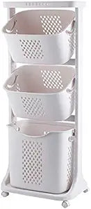 Manskskim Bathroom Laundry Basket 3 Layer Clothes Storage Basket Household Kitchen Shelf Fruit Stand Bathroom Simple Storage Shelf with Wheels