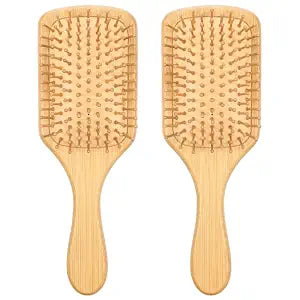2 Pcs Bamboo Hair Brush with Natural Bamboo Bristles Detangling Paddle Hairbrush Wooden Brush for All Hair Types & Hairs Growth for Women Men
