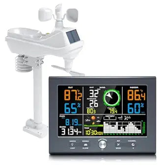 Urageuxy Weather Stations Wireless Indoor Outdoor, Home Weather Station with Rain Gauge, Atomic Clock, Wind Speed, Weather Forecast, Temperature, Humidity, Moon Phase, Barometric Pressure