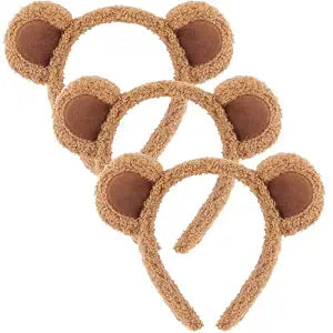 3 Pcs Bear Ears Headbands for Adults, Women, Brown Bear Chipmunk Ears Headband Soft Furry Fur Animal Ear Headbands for Halloween Costume, Party, Cosplay