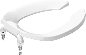 Commercial Toilet Seat Elongated Open Front, Heavy Duty PP Plastic Toilet Seat for Public Restrooms, Easy Install Replacement for Schools, Hospitals, Hotels & Commercial Bathrooms, White