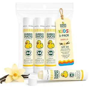 Rubber Ducky Lip Sunscreen SPF 44, Kids Vegan Lip Balm with Vitamin E, UV Protection, Water Resistant, Untinted, Vanilla Flavor, Broad Spectrum