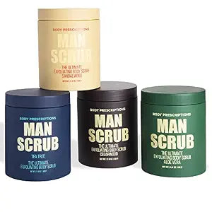 Body Prescriptions Men���s Exfoliating Body Scrub ��� Ultimate Skin Cleansing Wash in Jar with Twist-Top Lid, For All Skin Types, 21 Ounce (Pack of 4), Combo Pack