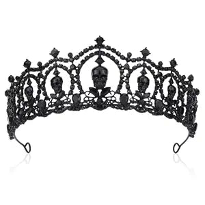 Skull Tiara Crown for Women, Gothic Crystal Headband for Halloween