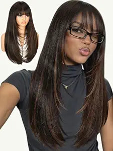 Quantum Love Highlight Long Straight Layered Wig with Bangs Synthetic Hair