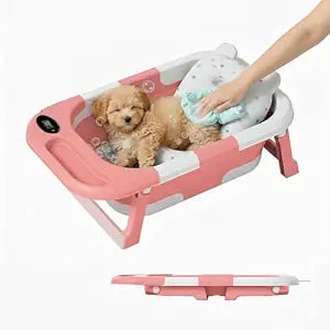 Dog Bath Tub with Water Drain Plug Portable Collapsible Bathtub for Dog Bathing and Washing Foldable Dog Bath Space Saving Design for Small Medium Pets and Cats Pink