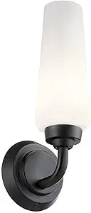 Kichler, Truby 11.5 Inch 1 Light Wall Sconce with Satin Etched Cased Opal Glass in Black, 55073BK