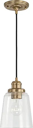 Capital Lighting 3718AD-135 Fallon Urban/Industrial Clear Glass Pendant Light Fixture, 1-Light 100 Watt, 9" H x 6" W, Aged Brass