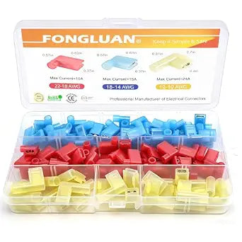 100pcs Nylon Flag Spade Female Insulated Terminals 24-10 Gauge Quick Disconnects Electrical Crimp Terminals Connector Assortment Set