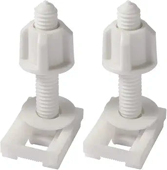2 Pcs White Toilet Seat Screws and Nuts Set, Universal Plastic Toilet Seat and Nuts with Rubber Washers, Hinge Bolts Screws Hinges Replacement Parts Bathroom Fixtures