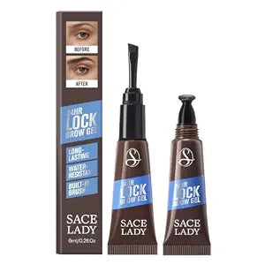SACE LADY 24H Lock Eyebrow Gel with Built-in Brush Waterproof, Light Brown