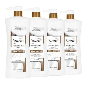 suave+ Nourishing Care Hand & Body Lotion with Shea Butter for Women, Deep Moisture for Dry Skin, Fast Absorbing, Allergen Free Moisturizing Cream, 28 FL OZ, 4 Pack