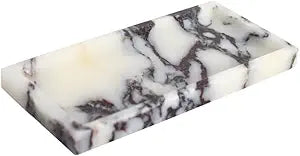 Small Marble Bathroom Tray, Real Marble Vanity Tray, Natural Stone Organizer for Countertop, Mini Marble Organizer for Jewelry Perfume Towel, Non-Resin Non-Ceramic (Calacatta Viola 7.9 x 3.9 x 0.7)