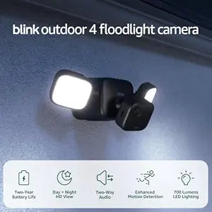 Blink Outdoor 4 Floodlight Camera  Wireless smart security camera, 700 lumens, two-year battery life, enhanced motion detection, Sync Module Core included  1 camera system