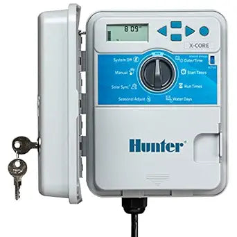 Hunter X-Core XC400 4 Zone Outdoor Sprinkler Controller, Weather-Resistant Irrigation Timer for Lawn and Garden, Easy Install, Automatic Watering System
