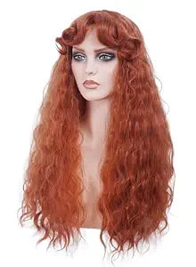 Long Ginger Wig for Women Retro Copper Red Curly Wig with bangs Auburn Vintage Wig for Halloween,Daily Use