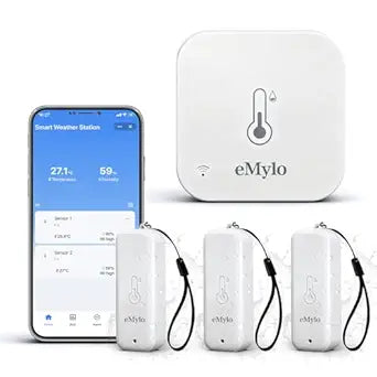 eMylo WiFi Thermometer Hygrometer 4 Pack with Hub, IP65 Waterproof Indoor Outdoor Digital Temperature Humidity Sensor, App Alert, 492ft Range, Alexa Compatible for Home Greenhouse Baby Room Pet