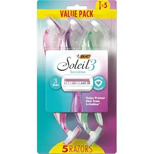 BIC Soleil 3 Sensitive Womens Disposable Razors, 5-Pack, Triple Blade