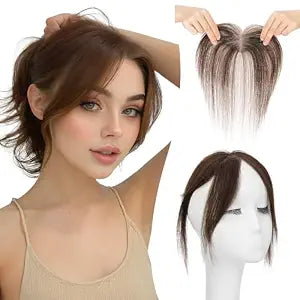 Clip in Bangs Real Human Hair, Human Hair Clip in Bangs, Middle Part HairPieces, No Tangle & Smooth, 9g #02 Dark Brown