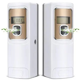Rossesay 2 Pcs Automatic Air Freshener Spray Dispenser with Screen LCD Perfume Dispenser Wall Mount/Standing Capacity for Bathroom Hotel Office Commercial Place(White)